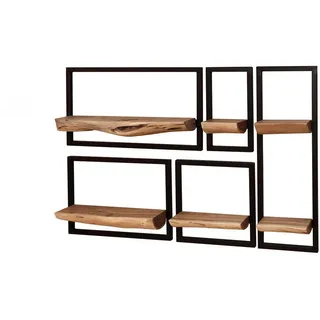 Kawola Wandregal Ergea 5ER SET Holz Akazie , Naturfarben , 25x75x15 cm , Wohnzimmer, Regale, Wandregale