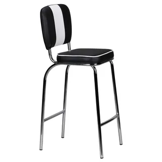 FineBuy Barhocker Schwarz American Diner 50er Jahre Retro Barstuhl Sitzfläche mit Rücken-Lehne Fußstütze Sitzhöhe 76 cm - Schwarz