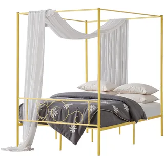 Vevor Himmelbettrahmen (Full Size), Metallhimmelbett mit minimalistischem Kopfteil & Himmelbett-Design, robuste Stahllattenstütze (rund), Stauraum unter dem Bett, kein Boxspring erforderlich, Gold