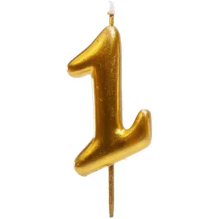 dekora - Geburtstagskerzen Zahlen Gold, (Zahl 1) 7,5 cm für Kuchen und Torte, Kuchenkerzen Geburtstag, Hochzeit, Jubiläum und Feiern, Tortendeko