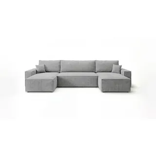 Cornero Wohnlandschaft California Mini U-Form grau Cord Poso 55 - Schlaffunktion, Bettkasten , Grau , Textil , Echtholz,Buche , 312x85x142 cm , Wohnzimmer, Sofas & Couches, Wohnlandschaften, Wohnlandschaften in U-Form
