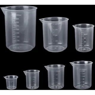 Messbecher Set, 7 Stück Measuring Cups, Messbecher 25ml 50ml 100ml 150ml 250ml 500ml 1000ml, Kunststoff ML Messbecher mit Skala für Labor, Küche und Waschmittel