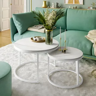 Runder Couchtisch CIRI 2in1 LEVANTO 70 cm und 50 cm Weiß / marmor levanto - Weiß