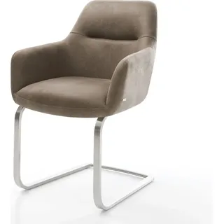 DELIFE Freischwinger Pejo-Flex Mikrofaser Taupe Vintage Freischwinger flach Edelstahl Taschenfederkern - Beige, Taupe, Silber