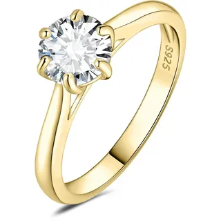 JewelryPalace 6.5mm 1ct Rund Moissanite Solitär Promise Ring Damen, Braut Schmuck Set, Verlobungsring Damenring Ringe Silber 925 mit Stein für Frauen, Simulierte Diamant Jubiläum Eheringe Vergoldet 48