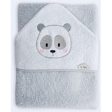 Ti TIN Baby Bademantel mit Kapuze, 100x100 cm | 100% Baumwolle (Frottee-Stoff), weiches und saugfähiges Babyhandtuch, Kapuze mit Pandabär in grau