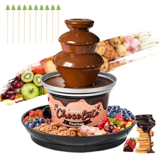 Huanyu Huanyu 3-Tier Mini Schokoladenbrunnen Maschine 10 Bambus-Spieße abnehmbare Tablett 450g Schokolade Fondue-Brunnen für Party Geburtstag Hochzeit Schokolade Nacho Käse BBQ-Sauce Liköre (Schwarz)