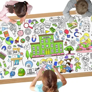 AYESY Papier-Tischdecke zum Ausmalen, 183 x 76cm Motiv Schul Riesige DIY Papier Tischdecke Kreative beschäftigung für Mal Mich Bunt