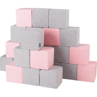 KiddyMoon schaumstoff würfel für baby weiche blöcke 24 stücke schaum spielzeug montessori-spielzeug mit schaum und viel spaß für kinder, hergestellt in der eu, blöcke: hellgrau-pink
