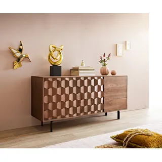 DELIFE Sideboard Fevo 145 cm Akazie Braun 2 Türen 3 Schubfächer L-Fuß - Braun