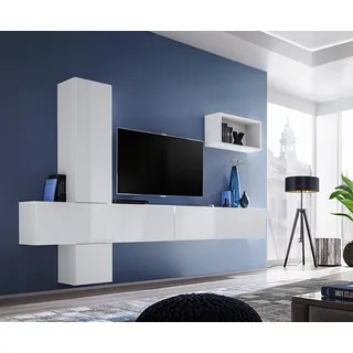 Wohn Zimmer TV-Ständer Designer Komplett Set Wandregal Modern Möbel - Weiß