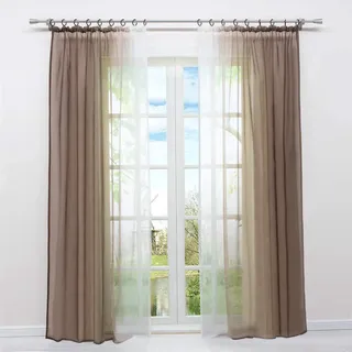 HongYa 2er-Pack Farbverlauf Gardinen Transparenter Voile Vorhänge Schals mit Kräuselband H/B 245/140 cm Braun