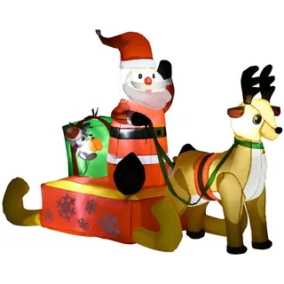 Homcom Aufblasbar Weihnachtsdeko 1,22 m Weihnachtsmann mit LED-Beleuchtung Gartendeko , Rot , Kunststoff , 72x122x190 cm , Dekoration, Weihnachtsdekoration