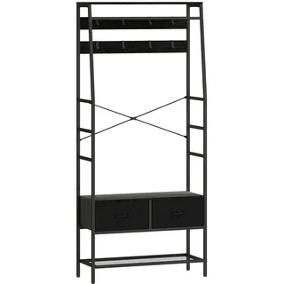 Homcom Garderobenständer, Kleiderständer mit Schuhregal, 2 Schubladen, Garderobe , Schwarz , Holzwerkstoff , 30x180.5x80 cm , Garderobe, Garderobenständer