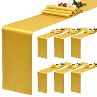 YMHPRIDE 6 Stück Satin-Tischläufer Gold, 30 x 180 cm Lang, Aus Seide für Hochzeit, Party, Geburtstag, Bankett, Tischdekoration
