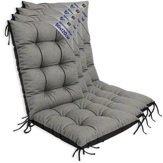 Gartenstuhl Hochlehner Auflagen 4er Set 50x120 cm - Sitzauflagen Gartenmöbel Gartenstuhlauflagen Polster Auflage für Gartenstühle Sitzpolster Outdoor Stuhlauflagen Sitzkissen Grau Leinenoptik