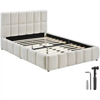 tectake Polsterbett Shirley, Belastbarkeit 250 kg, Teddy creme , Creme , Holz , 120x200 cm , Schlafzimmer, Betten, Polsterbetten