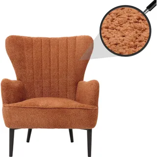 Lounge-Sessel HWC-K37, Cocktail-/Ohrensessel Polsterstuhl Retro Vintage Stoff Chenille (500g/m2) orange - Orange