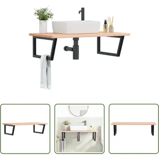 The Living Store Waschbeckenregal Wandmontage Stahl und Massivholz Buche - Braun