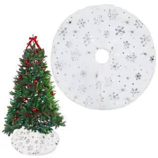 Mini Weihnachtsbaumdecke Rund, 38cm Weihnachtsbaum Rock, Klein Baumrock Plüsch Weihnachtsbaum Röcke, Christbaum Decke für Weihnachtsbaum Untere Dekoration, Urlaubs Deko (Weiß-F)