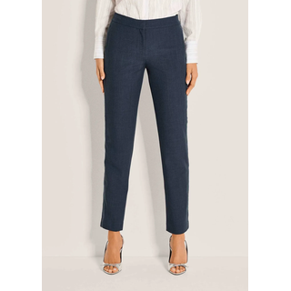 Stoffhose MADELEINE "Bügelfaltenhose Jerseyhose mit Kettendekoration", Damen, Gr. 34, N + K Gr, blau (nebelblau, melange), Obermaterial: 68% Polyester PES. 28% Viskose CV. 4% Elasthan EL., Modern, schmal, Hosen Stoffhose, seitlicher Galonstreifen mit Kettendekoration