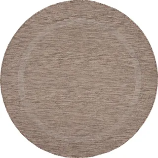 Carpetsale24 In- & Outdoor Teppich - Wetterfestes Flachgewebe in Sisal-Optik mit Bordüre, Küchenteppich, Terrasse, Wohnzimmer & mehr, Grösse: 160 cm Rund - Braun