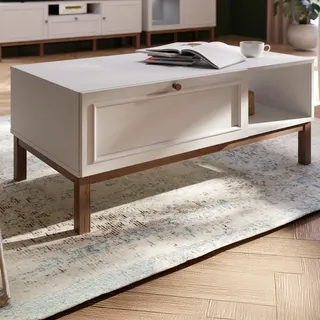 Forte PENKRIDGE Couchtisch 110, Landhausstil Sofatisch, 1 Schublade, 1 offenes Fach, Wohnzimmer, Holzwerkstoff, Secret Grey | Schlammeiche Holzdekor, 110 cm breit x 43,8 cm hoch x 60 cm tief