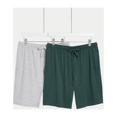 Mens M&S Collection 2pk Cotton Rich Jersey Pyjama Shorts - Green Mix, Green Mix - L