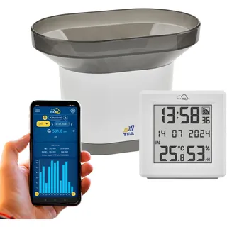 TFA Dostmann TFA.me Starter Set Regenmesser und Gateway, 35.8111, zur Überwachung der Regenmenge online, inklusive Niederschlagsmesser, mit TFA.me Online Portal, für Garten und Zuhause, weiß