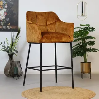 Bronx71 Barhocker Jaxon Samt mit Armlehne ockergelb 82cm - Gelb