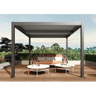 Pergola HWC-L46, Gartenpavillon Lamellen-Pavillon, 11cm-Aluminium-Gestell, Regenrinne sturmfest, 3x4m anthrazit - Grau