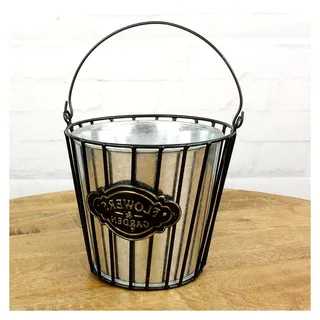 Deko Pflanzeimer aus Zink Metall Schwarz 18,5 cm Pflanzgefäß Blumeneimer Garten-Dekoration - Schwarz