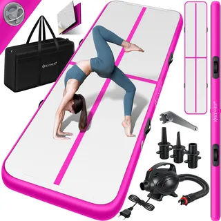 KESSER® Turnmatte Aufblasbar Airtrack 2m/3m/4m/5m/6m Fitness-Matte Gymnastikmatte | inkl. Tragetasche & elektr. Luftpumpe | Yogamatte, Tumbling Matten, Trainingsmatte, Turn- & Fitness - Rosa