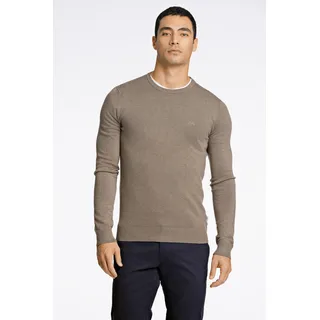 Strickpullover LINDBERGH, Herren, Gr. L, beige (dk sand mel), Strick, Obermaterial: 80% Viskose, 20% Nylon, bestickt, unifarben, slim fit hüftbedeckend, Rundhals, Bündchen, Pullover Strickpullover, mit Logo-Stickerei