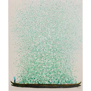 Kare Design Leinwandbild Flower Boat Beige/Grün, Gemälde, Pastellfarben, Asia-Stil, buntes Wandbild, Canvas-Leinwand, Massivholz Rahmen, handgemalte Details mit Acrylfarbe, Abstrakt, 160x120x3,5cm