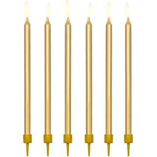 PartyDeco Geburtstagskerzen mit Halter 12.5cm 12er Set Kuchenkerzen Tortendeko Kindergeburtstag Gold/Kerzen, Tortenkerzen, Gold, 12,5 cm