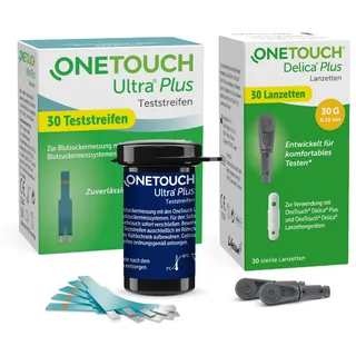 OneTouch Ultra Plus Kombi-Pack S für Blutzuckermessung |Teststreifen & Lanzetten für Diabetes (Zucker-Krankheit)| 30 Tests | 1 Teststreifen,1 Packung Lanzetten, je 30 Stück