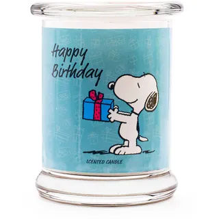 Peanuts Duftkerze im Glas | Happy Birthday | Geschenkidee | Wachsduftkerze Kirsche | Deko für Zuhause | Kerze im Glas mit hoher Brenndauer bis zu 50h