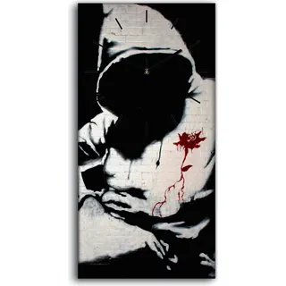 Leinwand Wanduhr Wandkunst Uhr Geräuschlos 30x60 Kapuzenpullover mit Messer - schwarze Hände - Schwarz