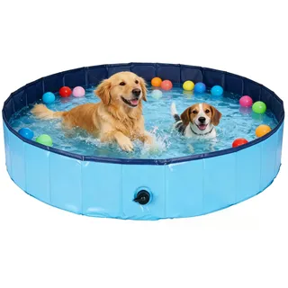 Rinling Hundepool, 160X30cm Hundeplanschbecken Faltbare Hundebadewanne rutschfest Swimmingpool (Blau XL)