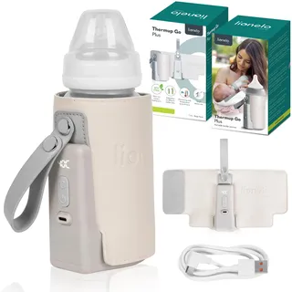 lionelo Thermup Go Plus Tragbarer Babyflaschenwärmer, hält Flüssigkeiten warm, 5 Betriebstemperaturen von 38 bis 500 C, USB-Aufladung, 8 Stunden Betrieb, leises LCD-Display