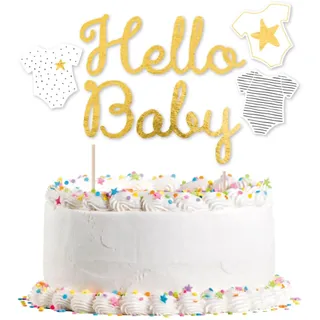 Amscan Kuchen Deko * HELLO BABY * für die Kuchendekoration bei Party und Geburt | Gender-Neutral, 21x18cm | Gender Mottoparty