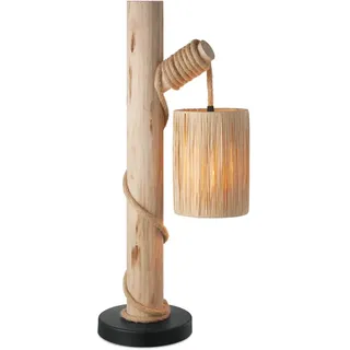 Home Sweet Home Tischlampe aus Holz im böhmischen Stil – Maritim | 21/21/55 cm, Lampenschirm aus Bast | E27-Fassung | Retro-Leselampe mit Seilkabel | Für Wohnzimmer, Schlafzimmer, Nachttischlampe