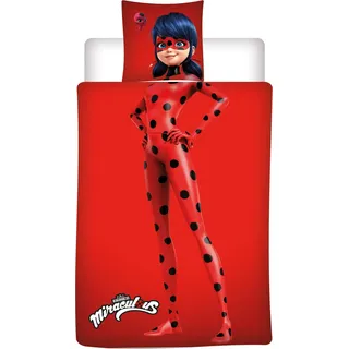 Miraculous Ladybug Bettwäsche-Set 140x200 cm – Bettbezug und Kissenbezug aus Microfaser - Rot