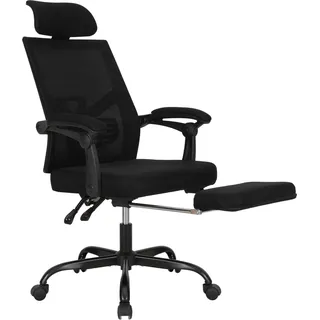 Ergonomischer Bürostuhl aus Mesh mit Fußstütze, Schwarz - Schwarz