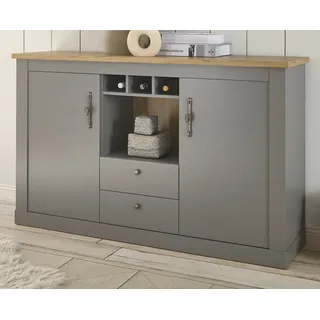 Sideboard "Rideau" in grau und Eiche Landhaus Kommode 166 x 100 cm - Grau, Naturbelassen