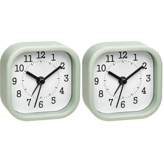 TFA Dostmann Analoger Mini Wecker, 60.1035.04, ideal als Reisewecker, mit Weck-Alarm, klein und handlich, pastellgrün, (L) 52 x (B) 23 x (H) 52 mm (Packung mit 2)