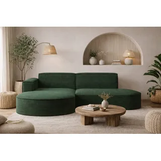 kaiser möbel Ecksofa mit runden Abschlüssen aus Cordstoff – Modena Studio, modernes Sofa, Dunkelgrün, Links - dunkelgrün