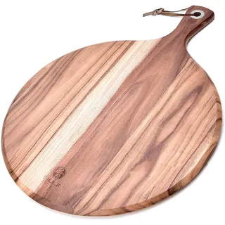 BILL.F Pizzaschieber aus Holz, 40,01 cm, rundes Schneidebrett mit Griff, Pizzabrett für Küche, Charcuterie, dekoratives Brett 50.01×40,01×1.5cm