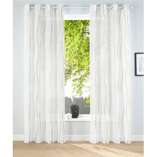 Gardine OTTO HOME "Dimona" Gr. 2, beige (creme, grün), B:140cm H:175cm, Voile, Polyester, Gardinen, Gardine, 2-er Set, transparent, Voile, Polyester, Wellen